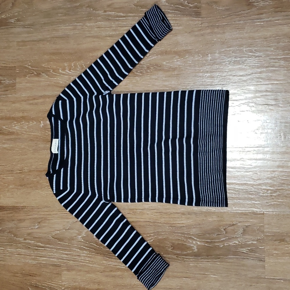 (S) D'Allaird Striped Ribbed Knit Top Comfortable Cozy Soft Casual Cottagecore